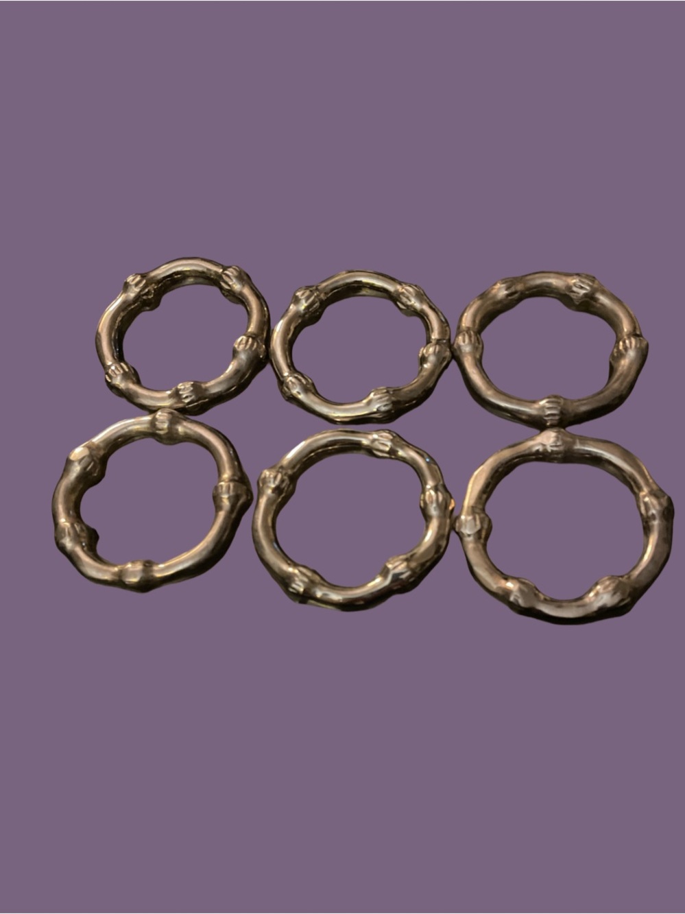 Silver Bamboo Napkin Rings - Lot of 6